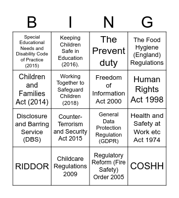 Legislation Bingo Card