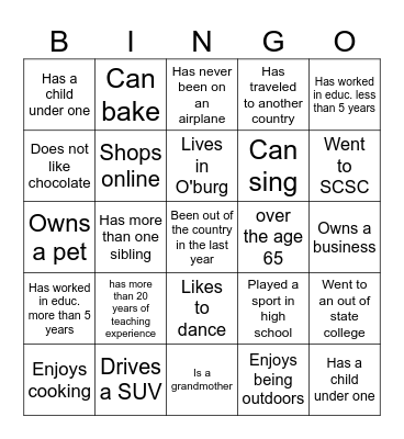 Staff Scavenger Hunt Bingo Card