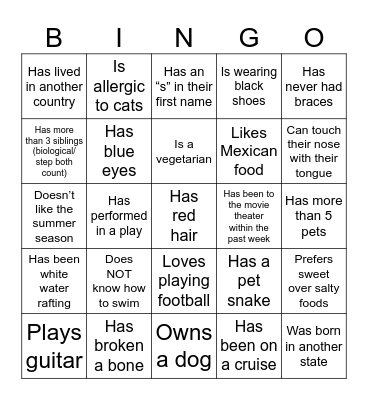 Human Bingo Card