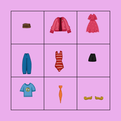 Clothes Vocabulary Bingo Card