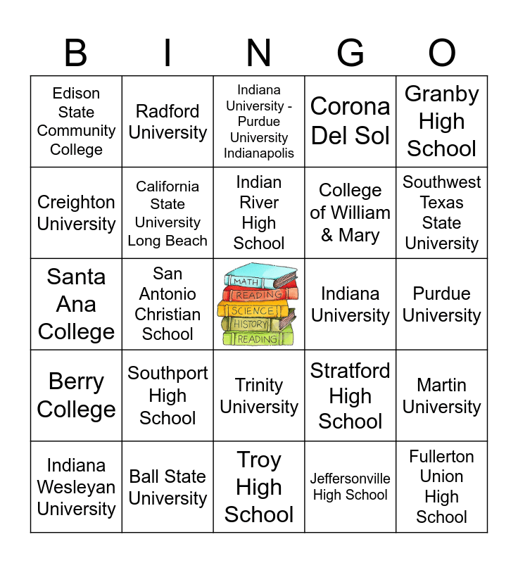 Back To School Bingo Card