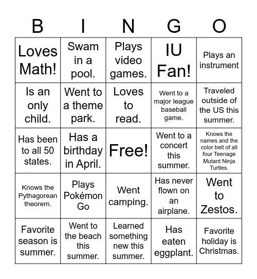 Untitled Bingo Card