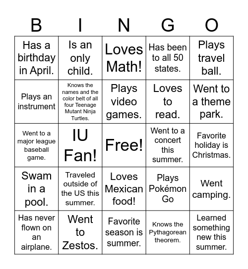 Untitled Bingo Card