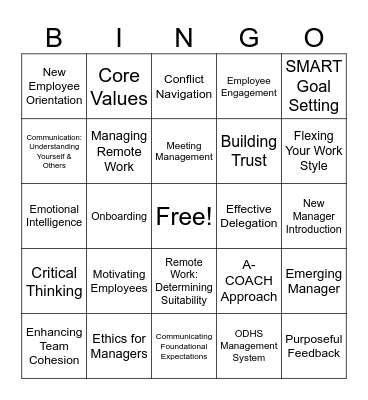 OPDU Courses Bingo Card