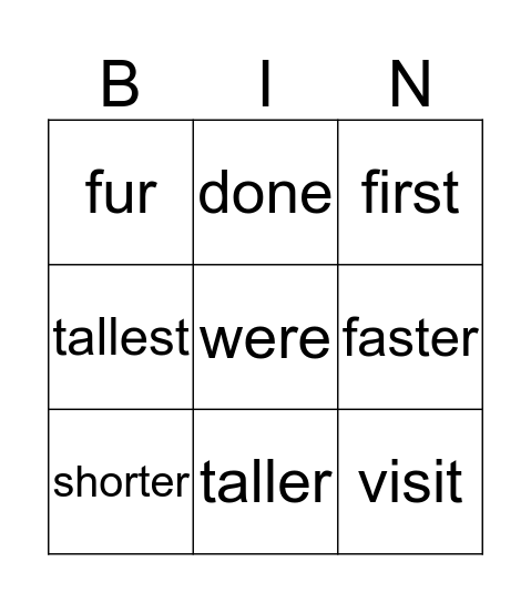 Spelling Bingo Card