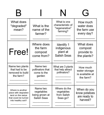 Salish Seas Bingo Card