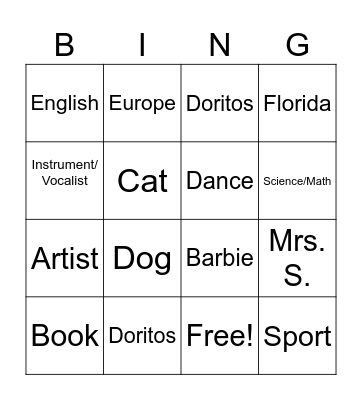 Bio Bingo Card