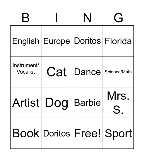 Bio Bingo Card