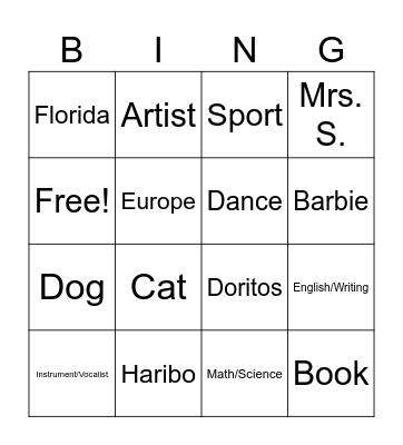 Bio Bingo Card