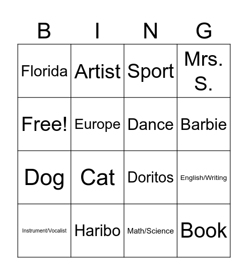 Bio Bingo Card