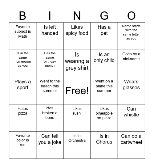 Bandroom Bingo! Find someone who... Bingo Card