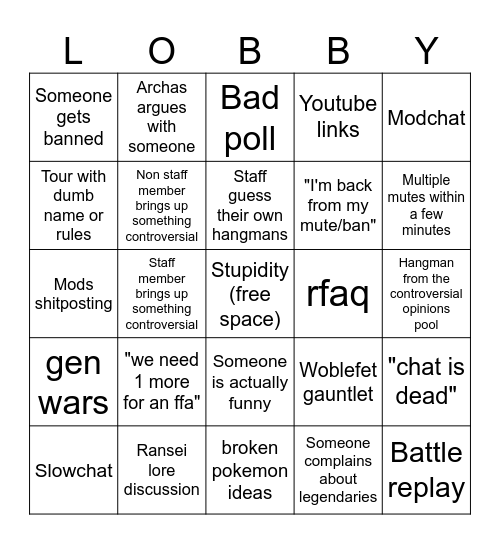 Lobby Bingo Card