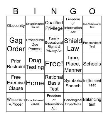 Unit 1: Rights & Responsibilities Bingo Card
