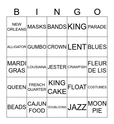 MARDI GRAS Bingo Card