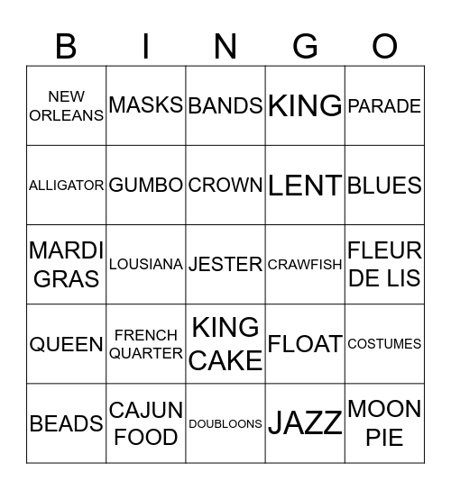 MARDI GRAS Bingo Card