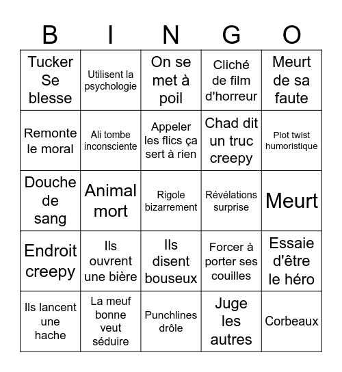 Tucker et Dale fightent le mal Bingo Card