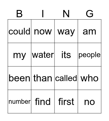 Sight Words 9 Bingo Card