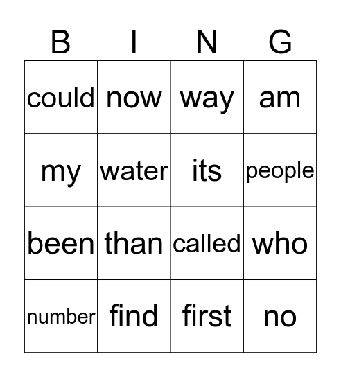 Sight Words 9 Bingo Card