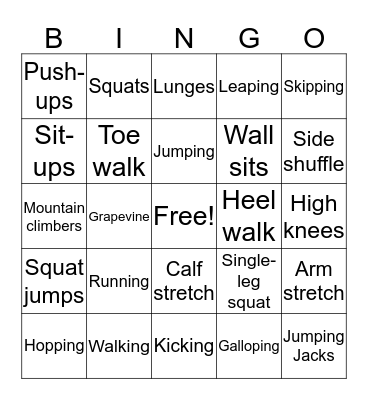 Fitness Bingo Card