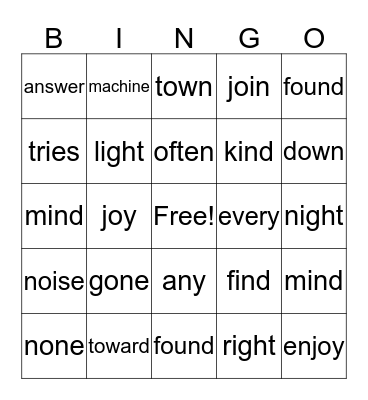 Sounds/Sight Words Bingo Card