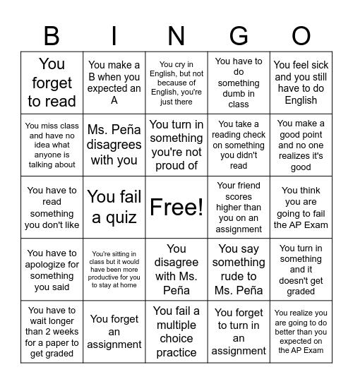 AP Lit. Bingo Card