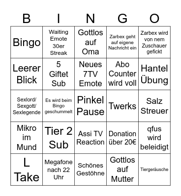 Zarbex Stream Bingo Card