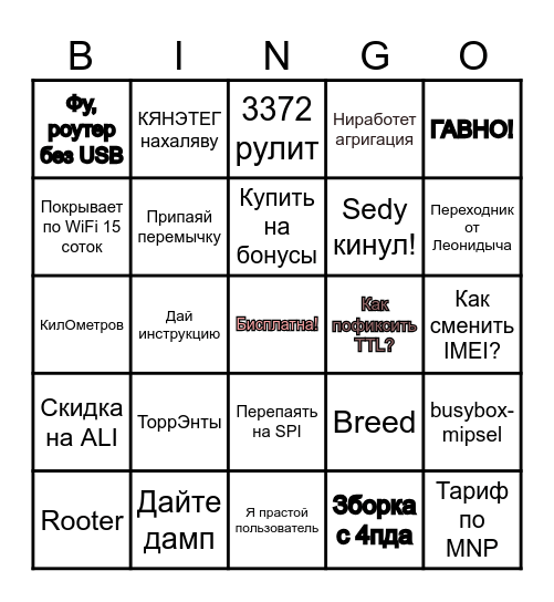 Модемное Bingo Card