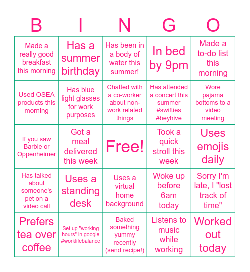 OSEA Bingo (8/1) Bingo Card