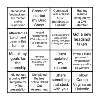 End of Summer Bingo! Bingo Card