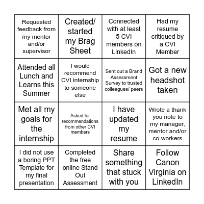End of Summer Bingo! Bingo Card