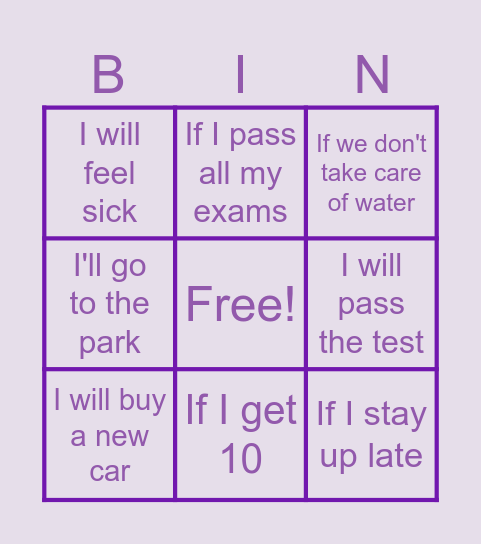 FIRST CONDITIONAL Bingo Card