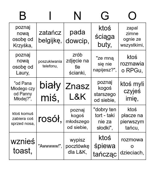 Weselne Bingo Card