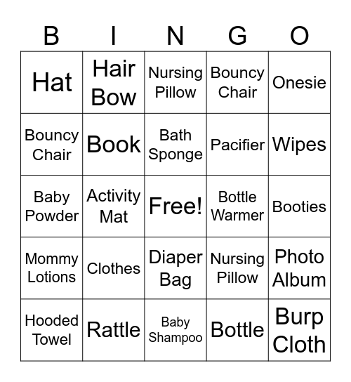 Baby Shower Bingo Card