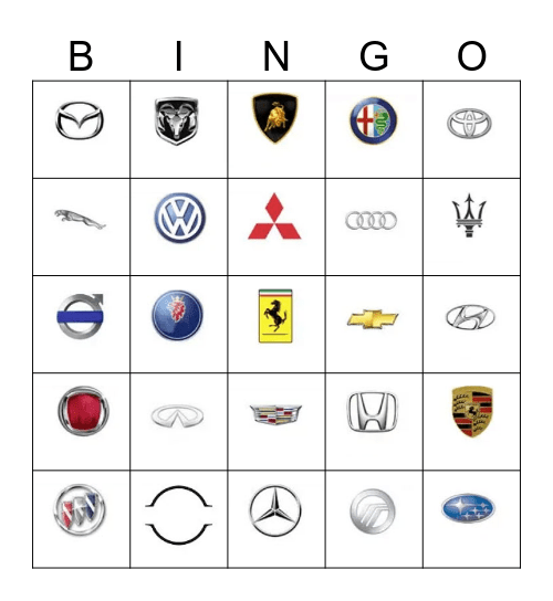 Car Manufacturer Bingo Card