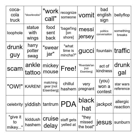 FAMILY CRUISE BINGO Card