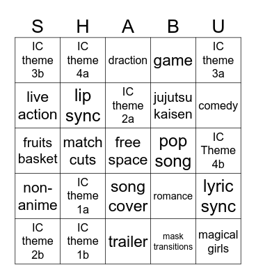 SHABU SHOWDOWN Bingo Card
