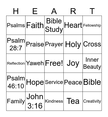Reflections of the Heart Bingo Card