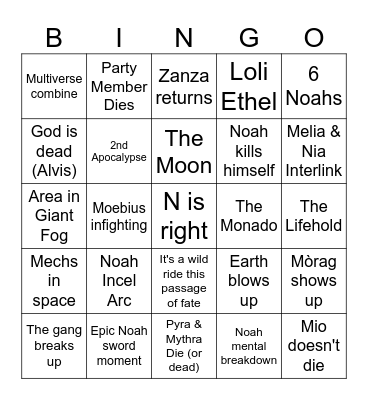 Xenoblade 3 Chapter 5 Bingo Card