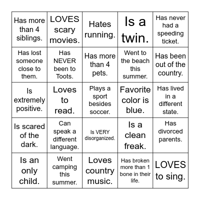 Get to know you Bingo Card