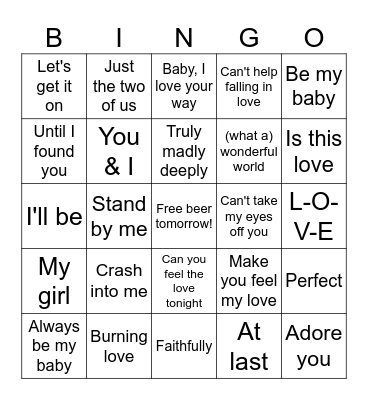 All About Love 2 Bingo Card