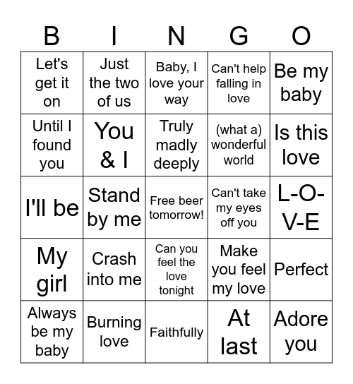 All About Love 2 Bingo Card