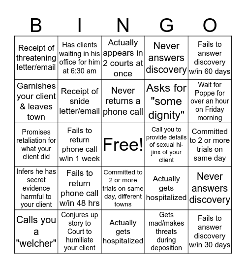 T.P. Bingo Card