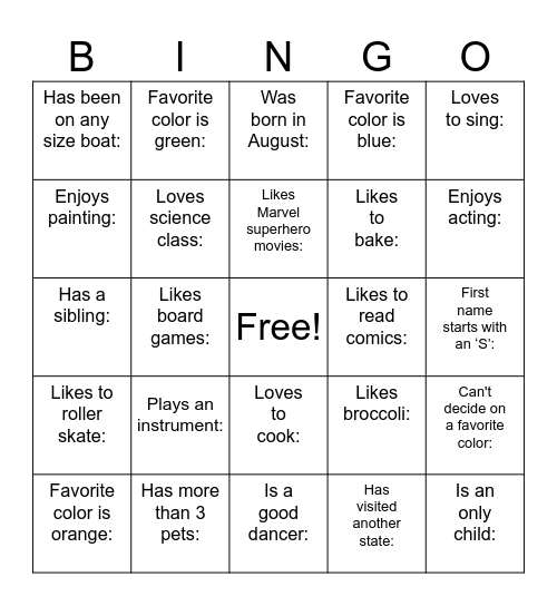 Untitled Bingo Card