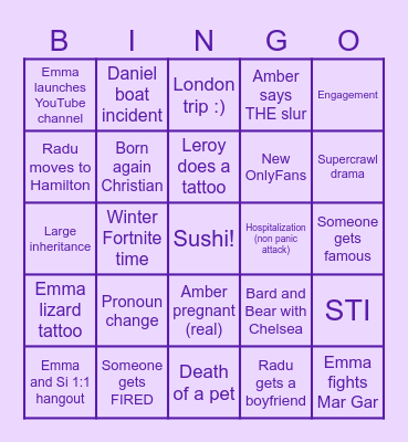 August - December 2023 Bingo Card
