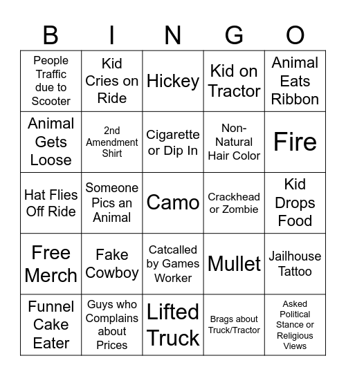 Harford Fair Bingo Board Bingo Card