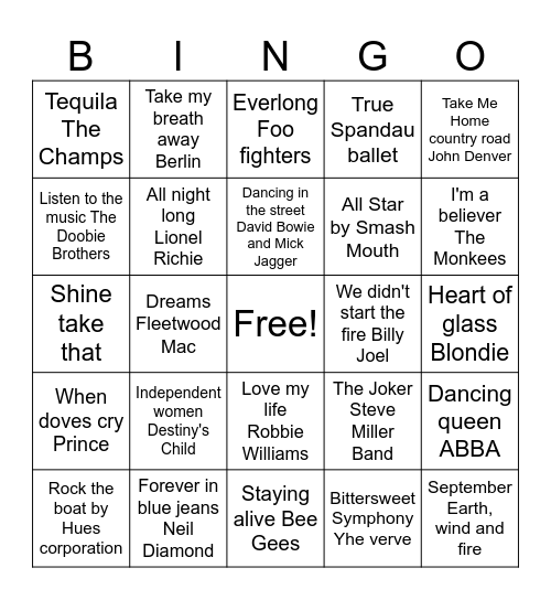 Music bingo Card