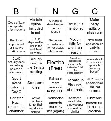 CCD Senate Bingo Card