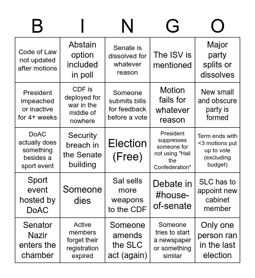 CCD Senate Bingo Card