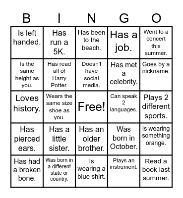 Find Someone Who... Bingo Card