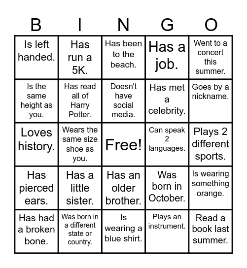 Find Someone Who... Bingo Card